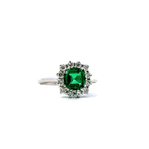 Anello con Smeraldo Naturale Quadrato 0,98 carati e Diamanti Naturali 0,40 carati