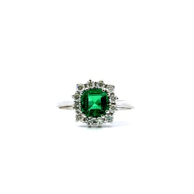 Anello con Smeraldo Naturale Quadrato 0,98 carati e Diamanti Naturali 0,40 carati