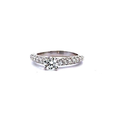 Anello con Diamante Centrale GIA D VS e Diamanti sul Gambo - Oro Bianc