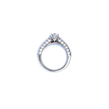 Anello con Diamante Centrale GIA D VS e Diamanti sul Gambo - Oro Bianc