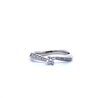 Anello con Diamante Naturale Centrale 0,16 ct e Diamanti sul Gambo 0,10 ct