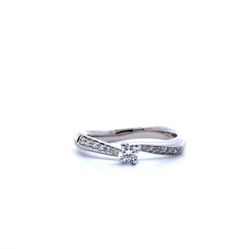 Anello con Diamante Naturale Centrale 0,16 ct e Diamanti sul Gambo 0,10 ct