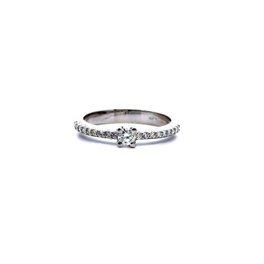 Anello Solitario con Diamante Naturale Centrale 0,16 e Diamanti sul Gambo 0,17