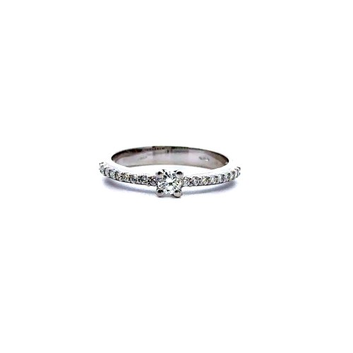 Anello Solitario con Diamante Naturale Centrale 0,16 e Diamanti sul Gambo 0,17