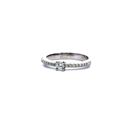 Anello Solitario con Diamante Naturale Centrale 0,16 e Diamanti sul Gambo 0,17