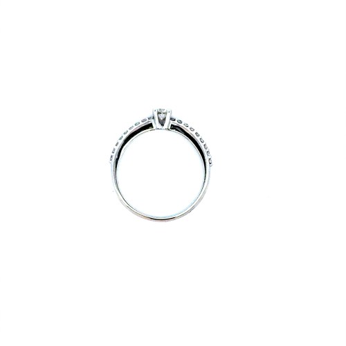 Anello Solitario con Diamante Naturale Centrale 0,16 e Diamanti sul Gambo 0,17