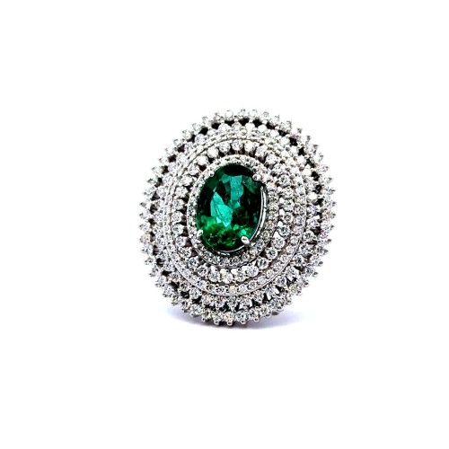 Anello con Smeraldo Ovale 3,96 ct e Diamanti Naturali 2,12 ct