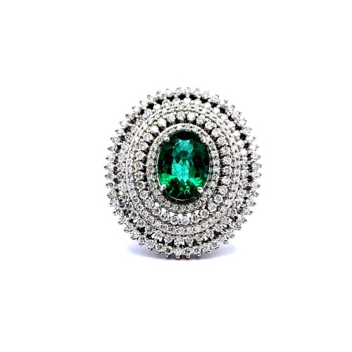 Anello con Smeraldo Ovale 3,96 ct e Diamanti Naturali 2,12 ct