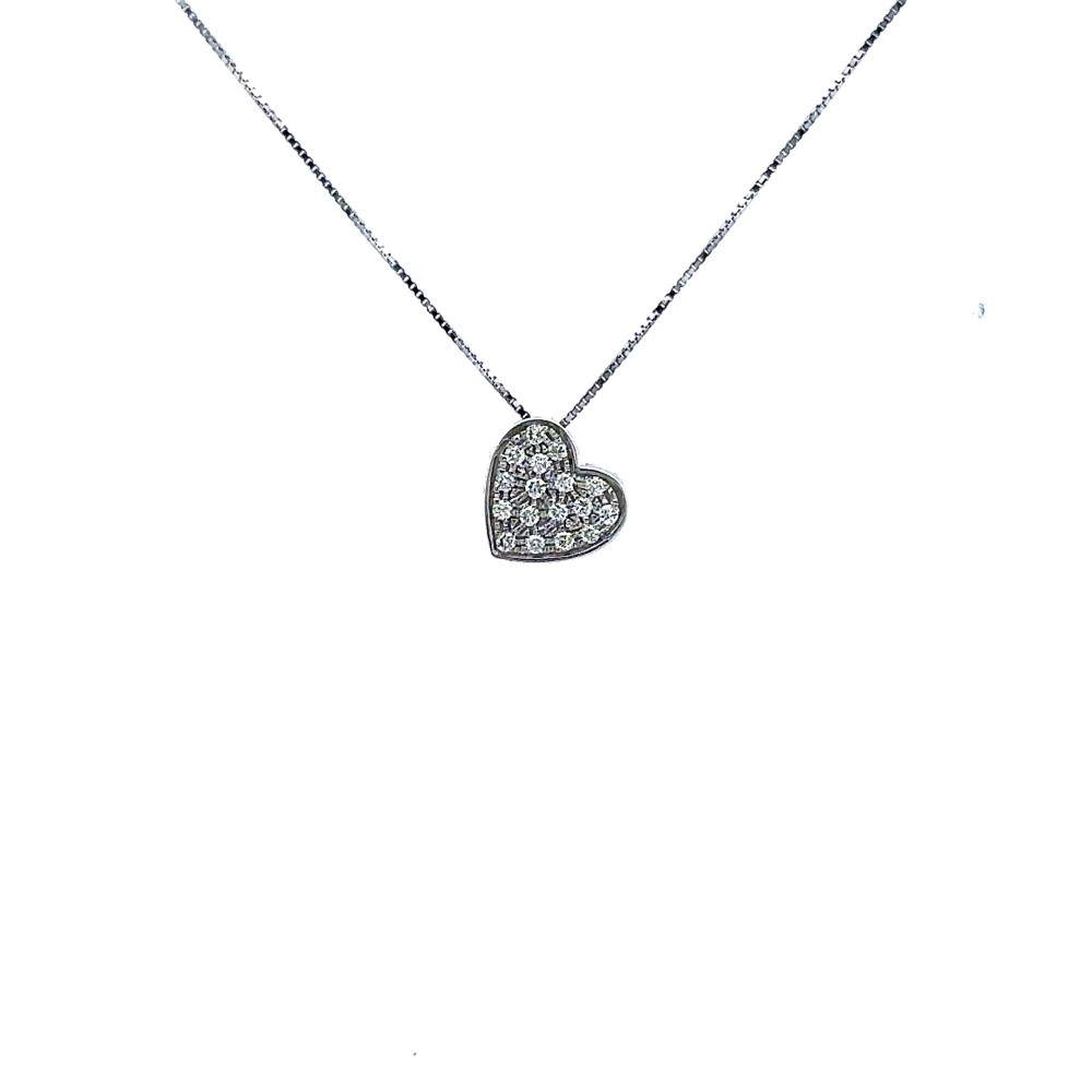 Collana con Pendente a Forma di Cuore con Diamanti Naturali 0,16 ct