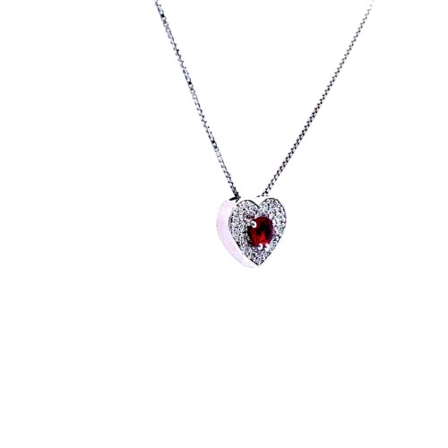 Collana con Pendente a Forma di Cuore con Rubino ct 0,31 e Diamanti Naturali 0,30