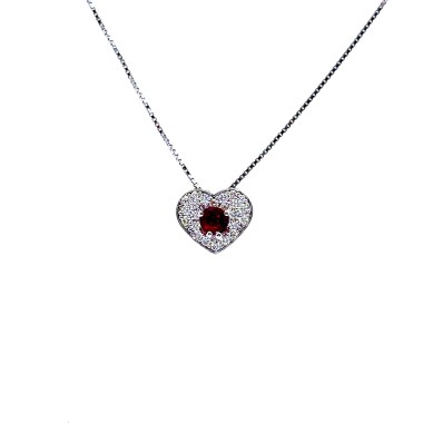 Collana con Pendente a Forma di Cuore con Rubino ct 0,31 e Diamanti Naturali 0,30