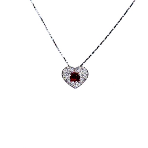 Collana con Pendente a Forma di Cuore con Rubino ct 0,31 e Diamanti Naturali 0,30