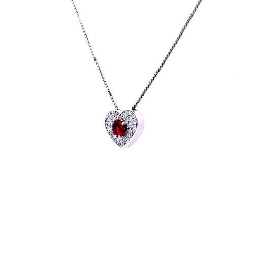 Collana con Pendente a Forma di Cuore con Rubino ct 0,31 e Diamanti Naturali 0,30