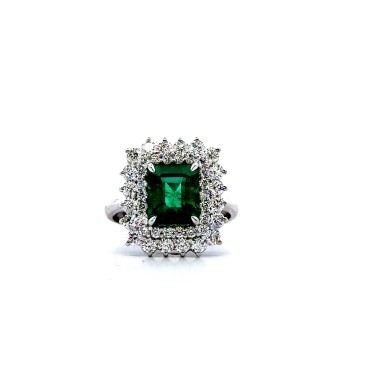 Anello con Smeraldo Naturale  Rettangolare 2,64 ct  e Doppio Giro di Diamanti Naturali 1,27