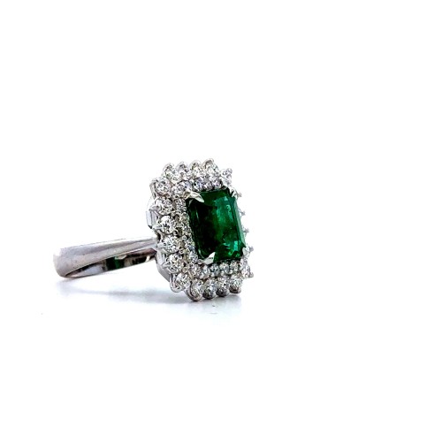 Anello con Smeraldo Naturale  Rettangolare 2,64 ct  e Doppio Giro di Diamanti Naturali 1,27