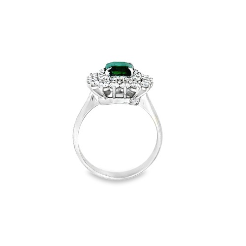 Anello con Smeraldo Naturale  Rettangolare 2,64 ct  e Doppio Giro di Diamanti Naturali 1,27