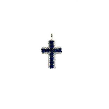 Ciondolo Croce  con Zaffiri Naturali 0,68 ct e Diamanti 0,23 ct