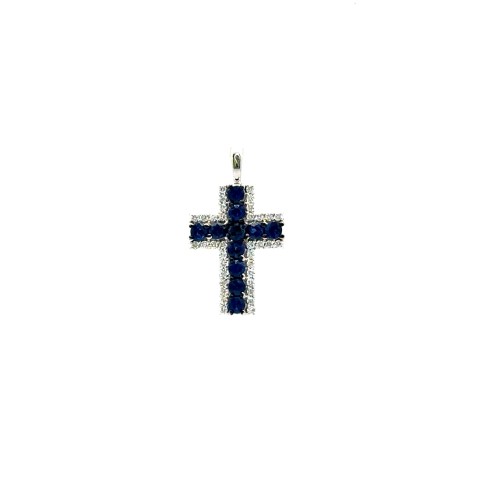 Ciondolo Croce  con Zaffiri Naturali 0,68 ct e Diamanti 0,23 ct