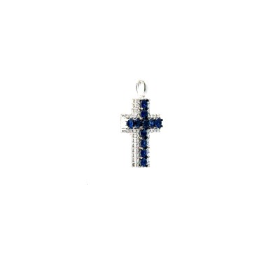 Ciondolo Croce  con Zaffiri Naturali 0,68 ct e Diamanti 0,23 ct