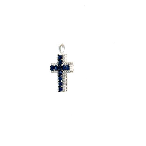 Ciondolo Croce  con Zaffiri Naturali 0,68 ct e Diamanti 0,23 ct