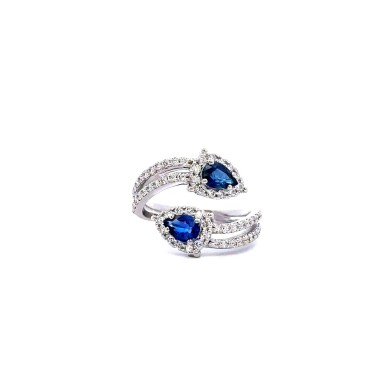 Anello Contrarié con Zaffiri Blu a Goccia 1,12 ct e Diamanti 0,75 ct in Oro Bianco