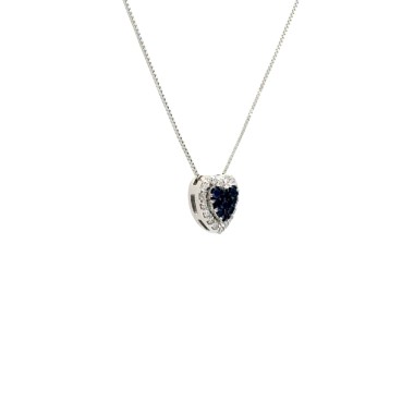 Ciondolo Cuore con Pavé di Zaffiri 0,09 ct e Diamanti 0,11 ct in Oro