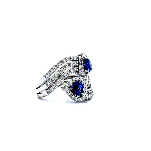 Anello Contrarié con Zaffiri Blu Naturali 1,52 ct a Cuore e Diamanti Naturali 1,05 ct