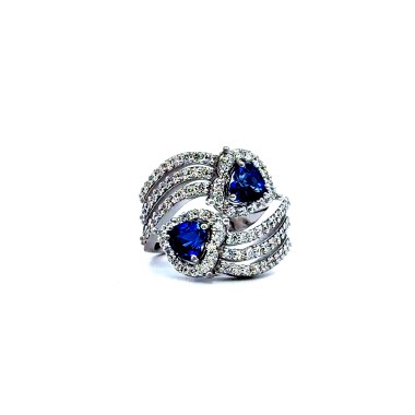 Anello Contrarié con Zaffiri Blu Naturali 1,52 ct a Cuore e Diamanti Naturali 1,05 ct