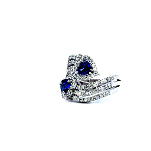 Anello Contrarié con Zaffiri Blu Naturali 1,52 ct a Cuore e Diamanti Naturali 1,05 ct