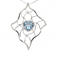 White gold pendant with blue topaz and brillant