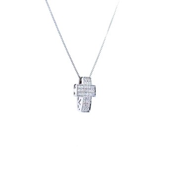 Collana con ciondolo Croce con Pavé di Diamanti 0,22 ct