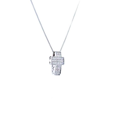 Collana con ciondolo Croce con Pavé di Diamanti 0,22 ct