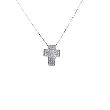 Collana con ciondolo Croce con Pavé di Diamanti 0,22 ct