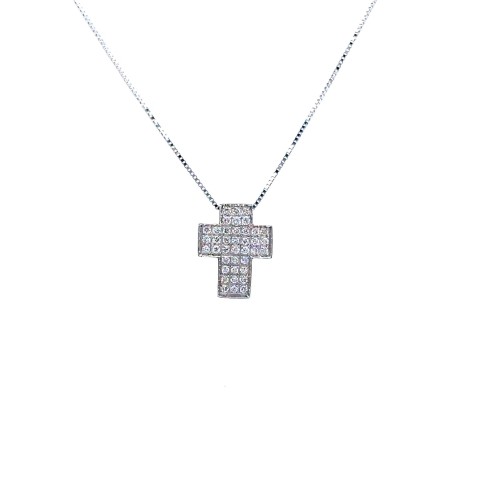 Collana con ciondolo Croce con Pavé di Diamanti 0,22 ct