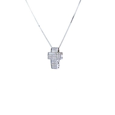 Ciondolo Croce con Pavé di Diamanti 0,22 ct in Oro Bianco