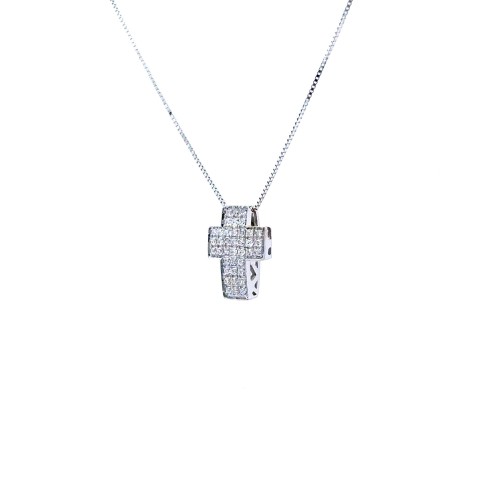 Collana con ciondolo Croce con Pavé di Diamanti 0,22 ct