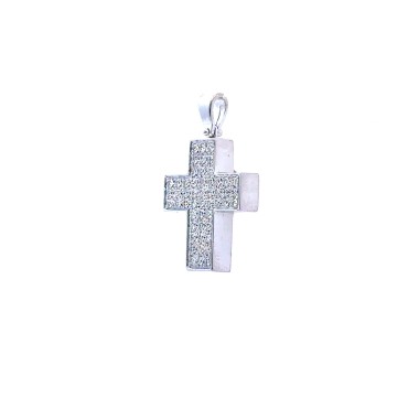 Ciondolo Croce con Pavé di Diamanti 0,55 ct D - F,  VVS in Oro Bianco