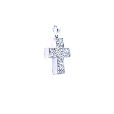 Ciondolo Croce con Pavé di Diamanti 0,55 ct D - F,  VVS in Oro Bianco