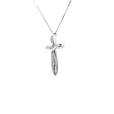 Collana con Croce e Diamanti 0,14 ct in Oro Bianco