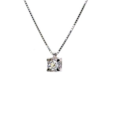 Collana con Diamante Naturale Centrale 0,19 ct F VS e Diamanti Natural
