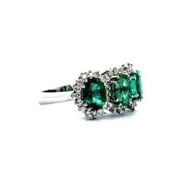 Anello Trilogy con Smeraldi Naturali Ovali 2,55 ct e Diamanti Naturali
