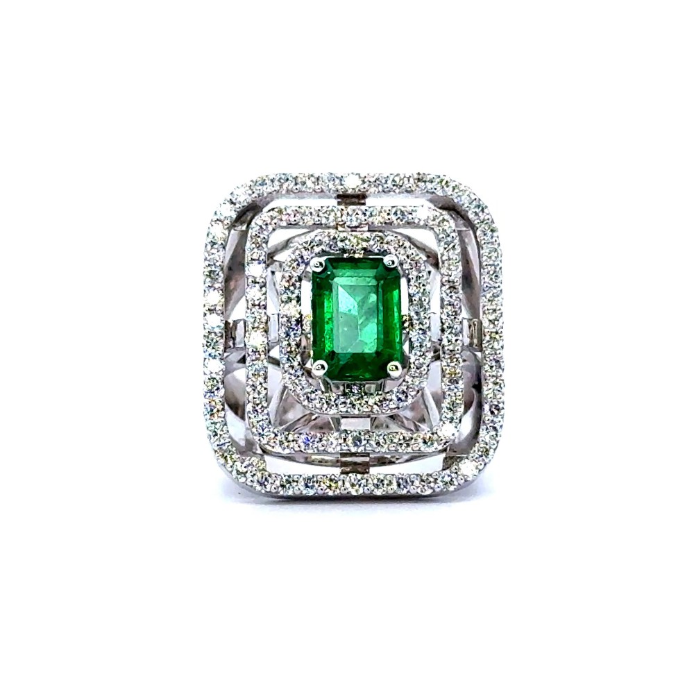 Anello con Smeraldo Rettangolare 1,29 ct e Diamanti 1,32 ct.