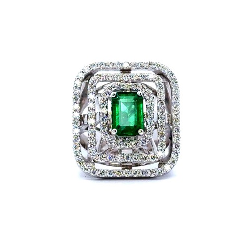 Anello con Smeraldo Rettangolare 1,29 ct e Diamanti 1,32 ct.