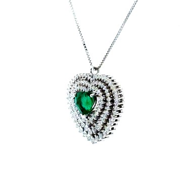 Collana con Pendente con Smeraldo Naturale e Diamanti in Oro