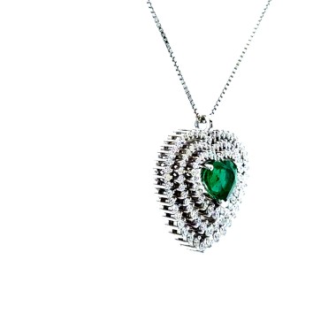 Collana con Pendente con Smeraldo Naturale e Diamanti in Oro