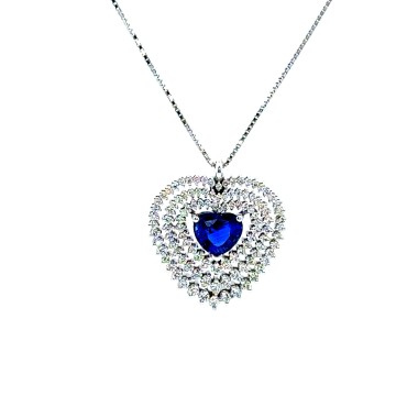 Collana con Pendente con Zaffiro a Cuore 1,34 ct e Diamanti 0,78 ct