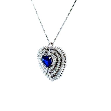 Collana con Pendente con Zaffiro a Cuore 1,34 ct e Diamanti 0,78 ct