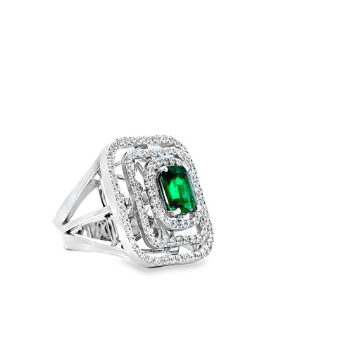 Anello con Smeraldo Rettangolare 1,29 ct e Diamanti 1,32 ct.