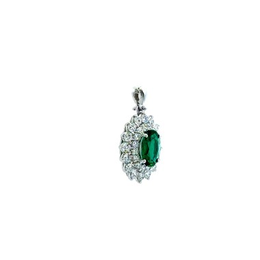 Pendente con Smeraldo Ovale 1,22 ct e Doppio Giro di Diamanti 1,13 ct