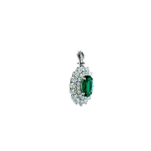 Pendente con Smeraldo Ovale 1,22 ct e Doppio Giro di Diamanti 1,13 ct